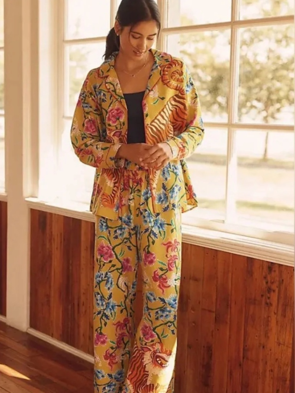 Anthropologie LyreBird Cloud Flannel Pajama Set Large